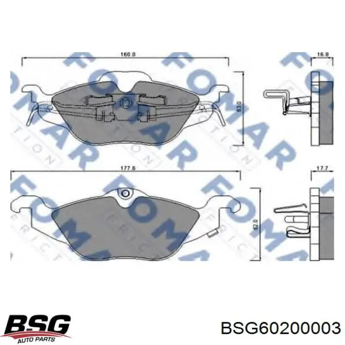 Задні гальмівні колодки BSG60200003 BSG