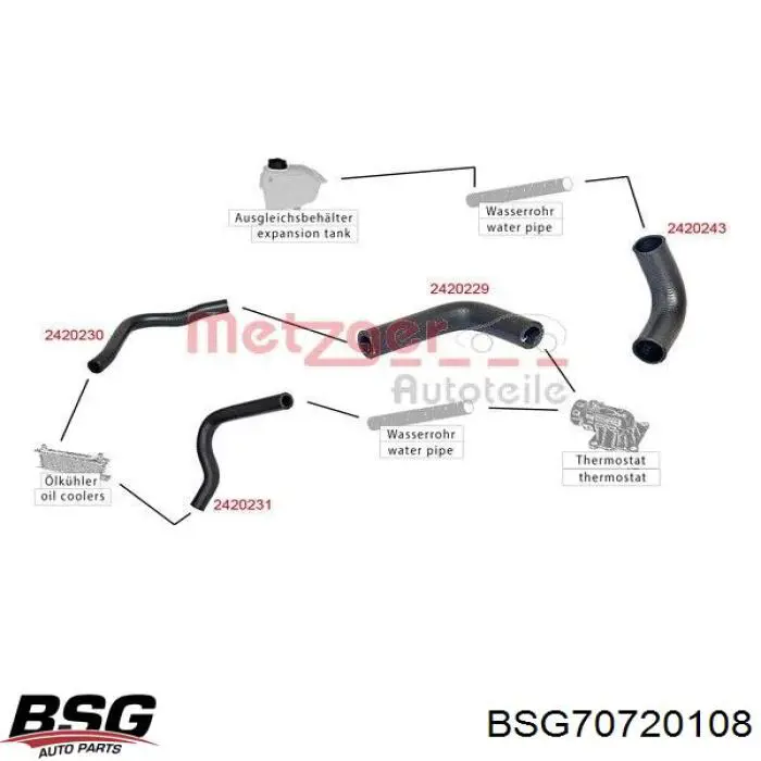 Шланг (патрубок) охолодження масляного теплообмінника, подача BSG BSG70720108 ціна, від 5.43 USD