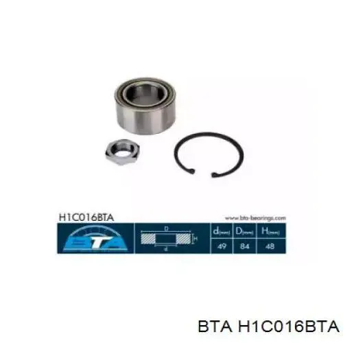 Комплект підшипник маточини передньої BTA H1C016BTA ціна, від 27.27 USD
