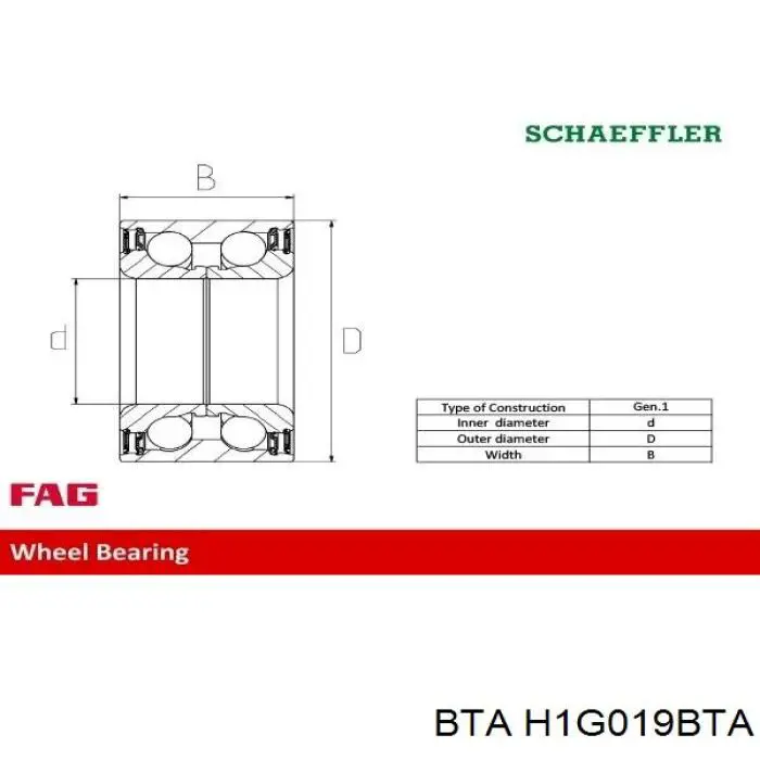 Комплект підшипник маточини передньої BTA H1G019BTA ціна, від 15.74 USD