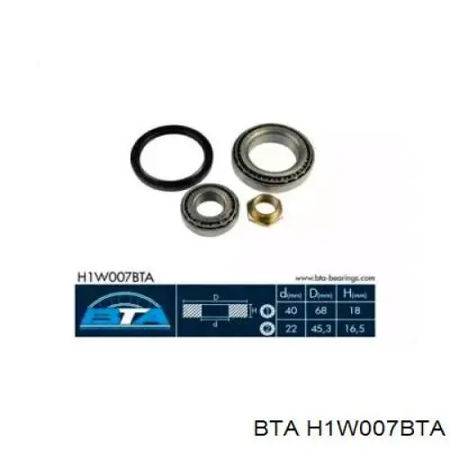 Комплект підшипник маточини передньої BTA H1W007BTA ціна, від 11.65 USD