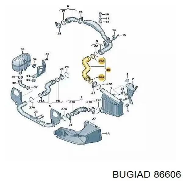 Шланг/патрубок інтеркулера, верхній 86606 Bugiad