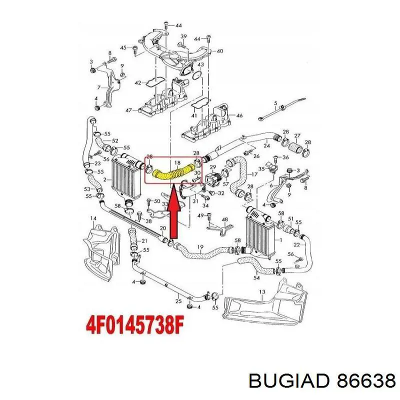 Шланг/патрубок інтеркулера, правий 86638 Bugiad