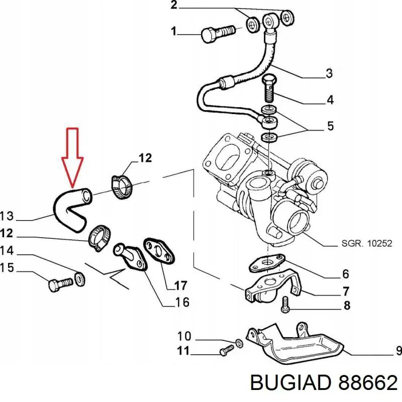 Шланг/патрубок интеркуллера Bugiad 88662 ціна, від 15.28 USD