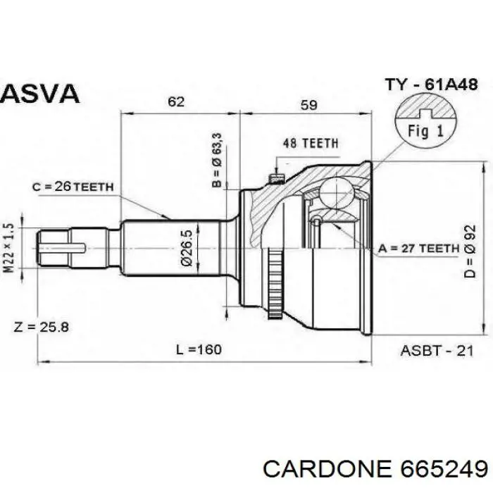 Піввісь права 665249 Cardone