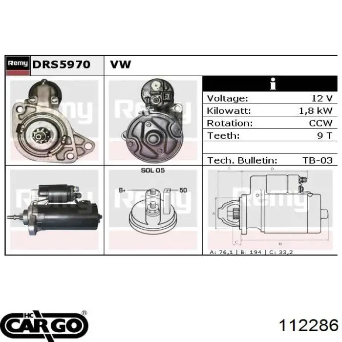 Стартер автомобільний Cargo 112286
