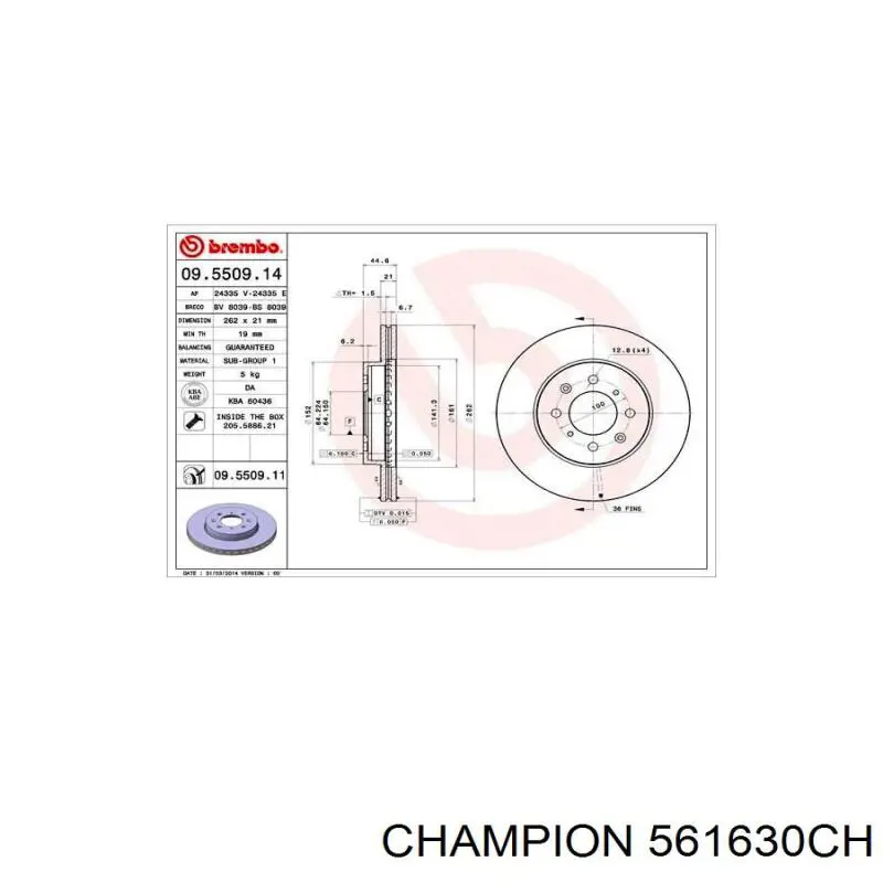 Диск переднього гальма Champion 561630CH ціна, від 30.81 USD