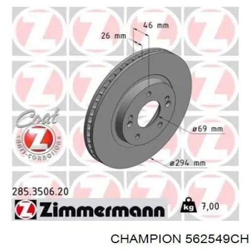 Диск переднього гальма Champion 562549CH ціна, від 41.00 USD