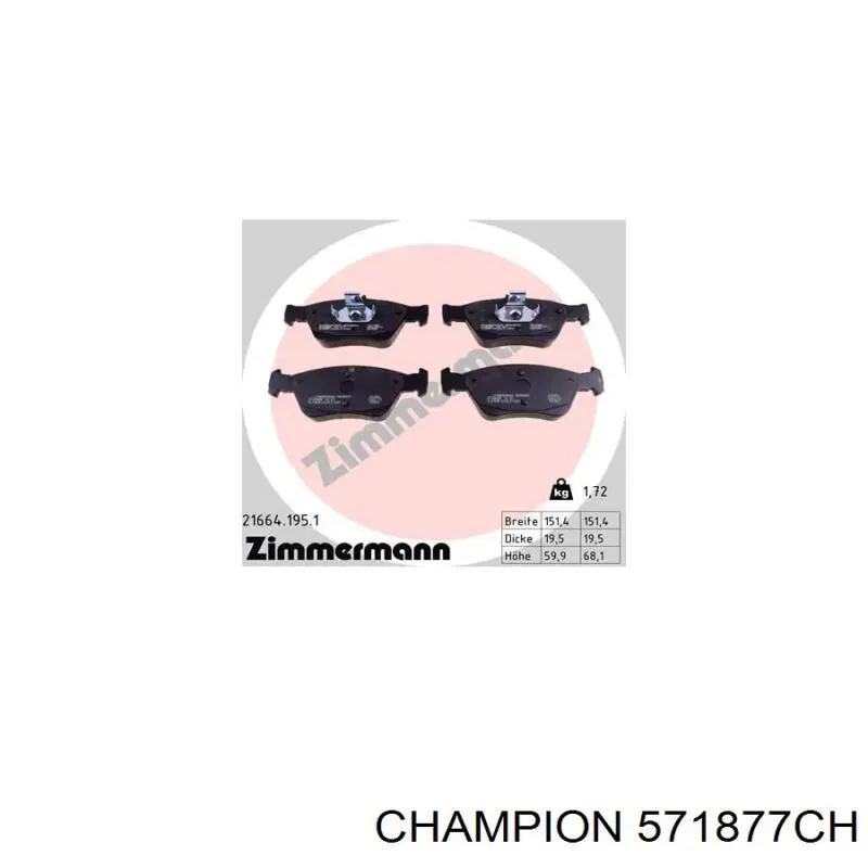 Гальмівні колодки Champion 571877CH ціна, від 22.40 USD