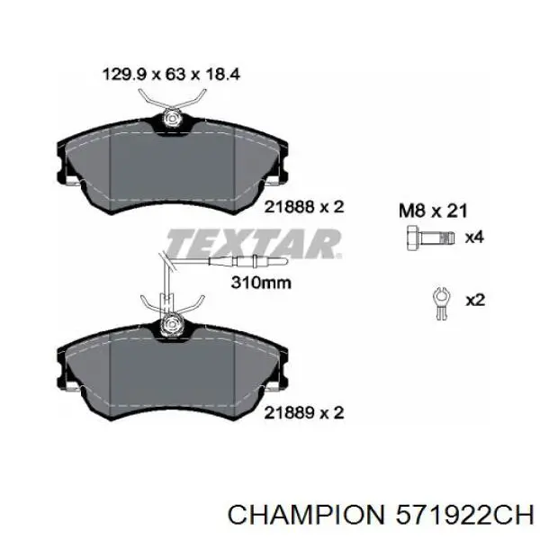 Колодки гальмівні передні, дискові 571922CH Champion