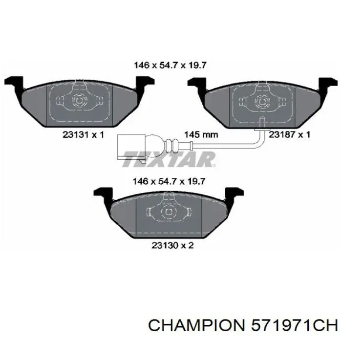 Передні тормозні колодки 571971CH Champion