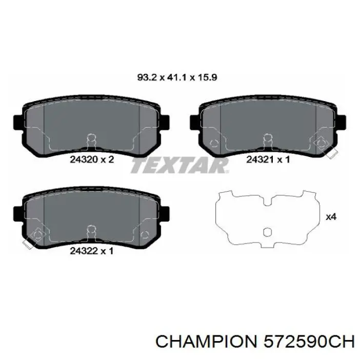 Задні гальмівні колодки 572590CH Champion