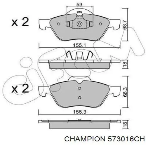 Колодки гальмівні передні, дискові 573016CH Champion