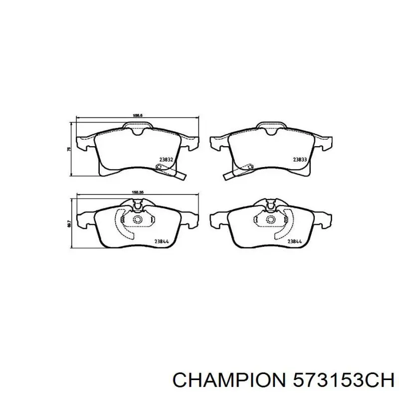 Передні тормозні колодки 573153CH Champion