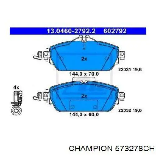 Передні тормозні колодки 573278CH Champion