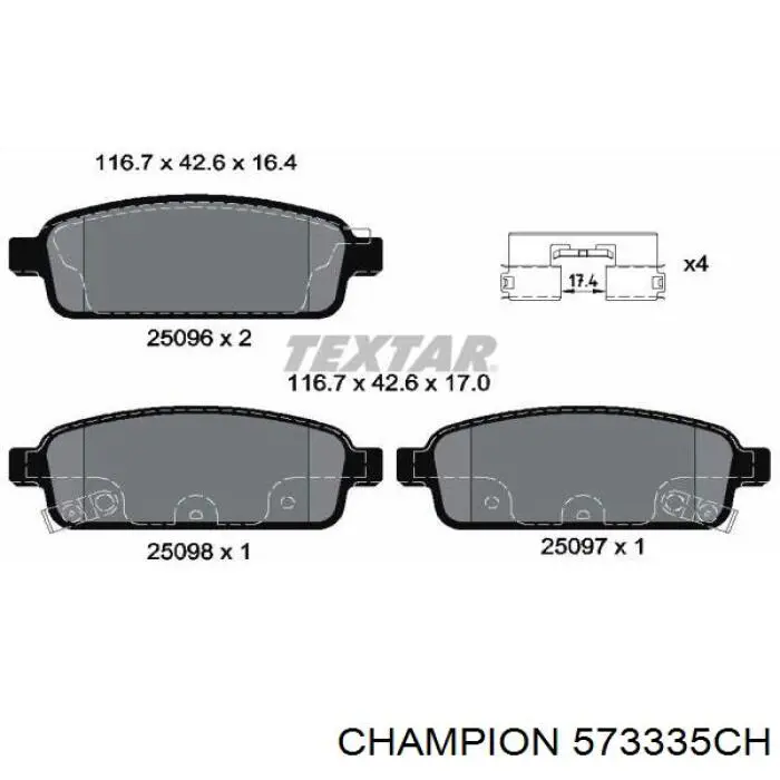 Задні гальмівні колодки 573335CH Champion