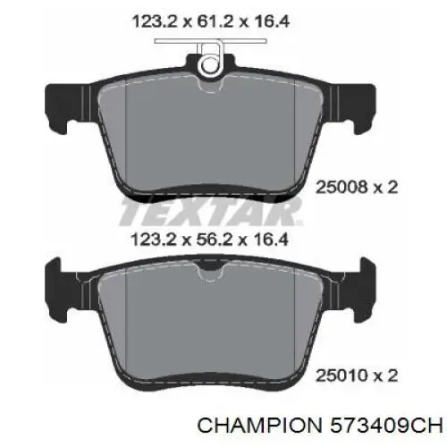 Задні гальмівні колодки Champion 573409CH ціна, від 21.19 USD