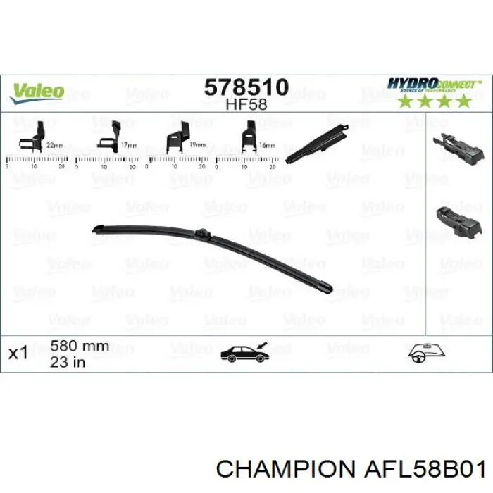 AFL58B01 Champion щітка-двірник лобового скла, водійська