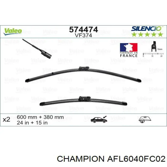 AFL6040FC02 Champion щітка-двірник лобового скла, комплект з 2-х шт.