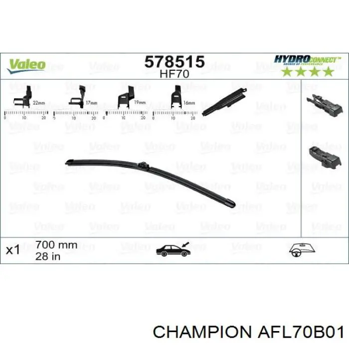 Купити AFL70B01 Champion Щітка-двірник лобового скла, водійська