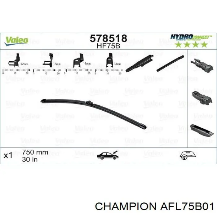 UXL75W06 Champion Щітка двірника ліва