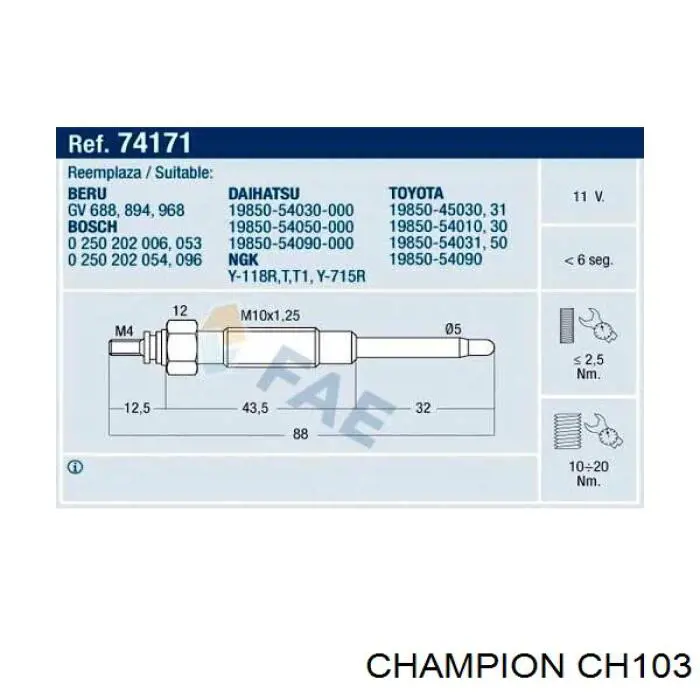 CH103 Champion Свічки розжарювання
