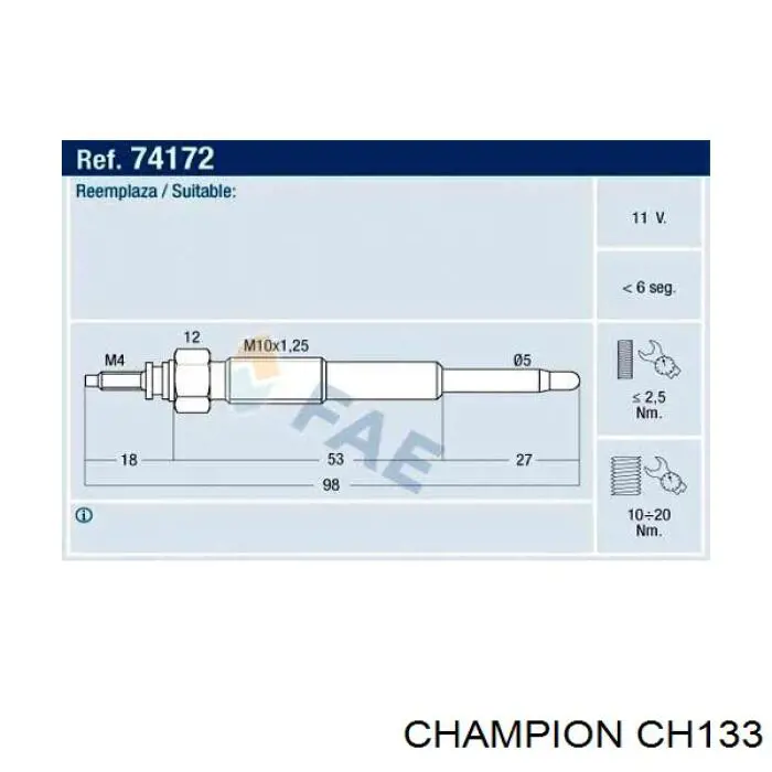 CH133 Champion свічка накалу