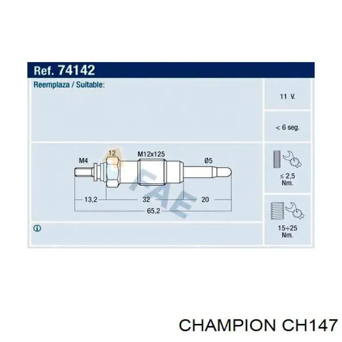 Свіча накалу Champion CH147 ціна, від 4.90 USD