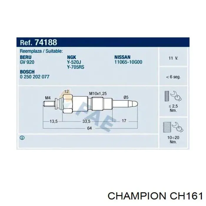 CH161 Champion Свічки розжарювання