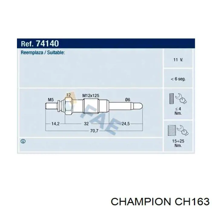 CH163 Champion Свічки розжарювання