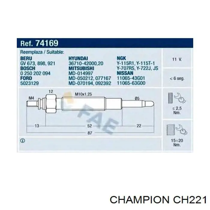 Купити CH221 Champion Свічка накалу