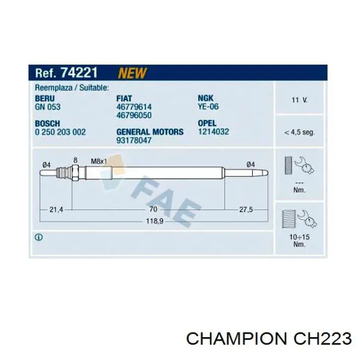 Купити CH223 Champion Свічка накалу