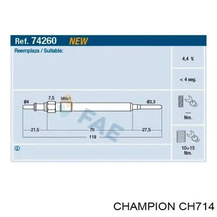 Свіча накалу Champion CH714 ціна, від 11.47 USD