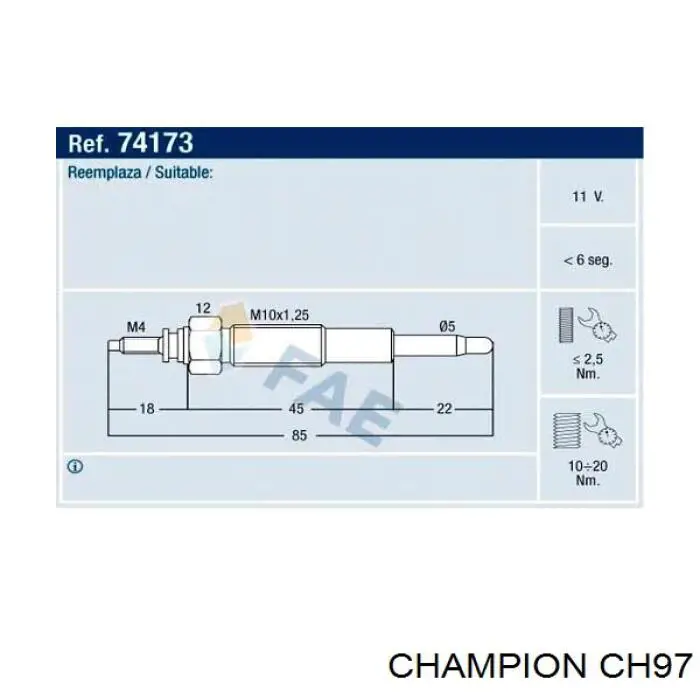 Свічка накалу CH97 Champion