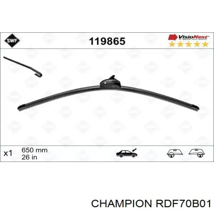 Щітка-двірник лобового скла, водійська Champion RDF70B01 ціна, від 10.21 USD
