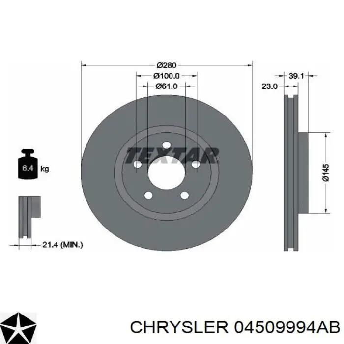 Диск переднього гальма Chrysler 04509994AB ціна, від 45.97 USD