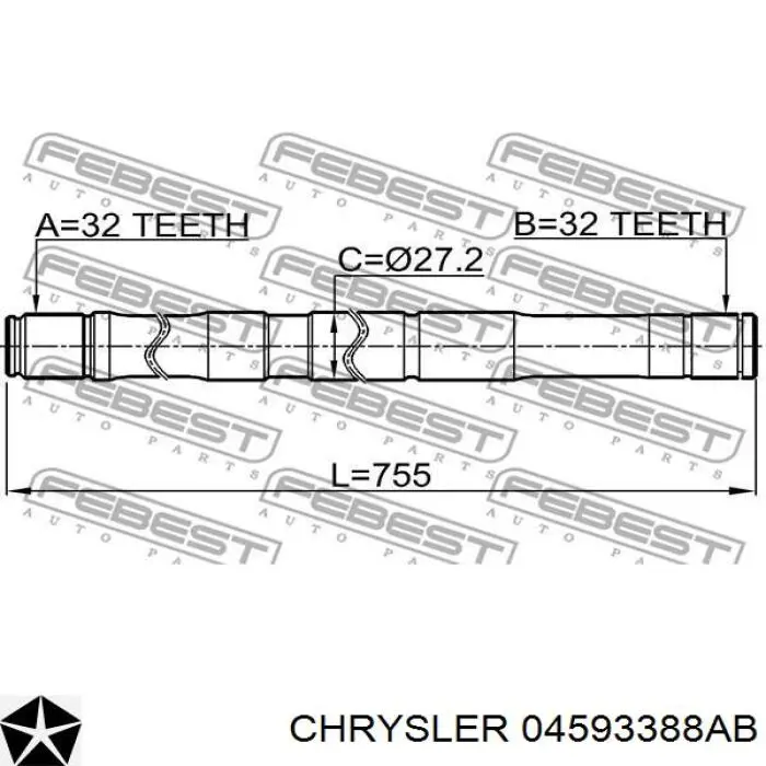 Піввісь передня, права Chrysler 4593448AB ціна, від 31.32 USD