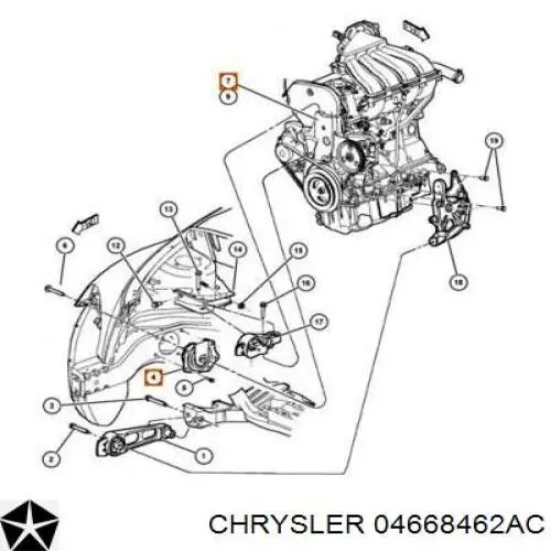 Подушка (опора) двигуна, задня 04668462AC Chrysler