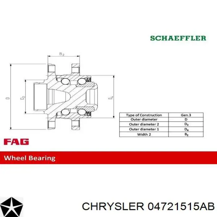 Маточини задніх коліс Chrysler 04721515AB ціна, від 62.34 USD