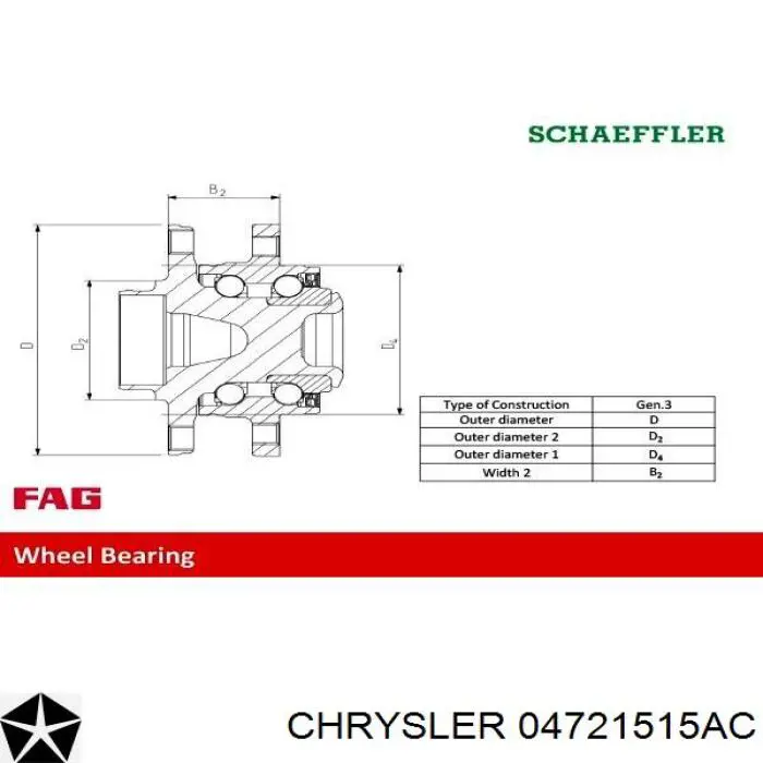 Маточини задніх коліс Chrysler 04721515AC ціна, від 61.81 USD