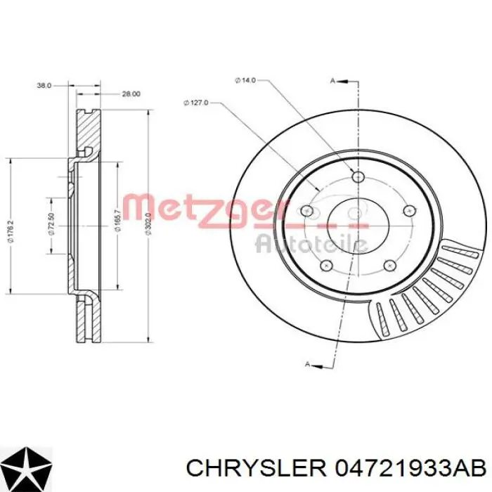 Диск переднього гальма Chrysler 04721933AB ціна, від 46.22 USD