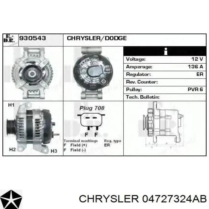 Генератор Chrysler 04727324AB ціна, від 126.98 USD