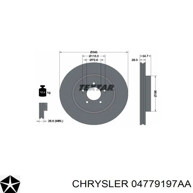 Диск переднього гальма Chrysler 04779197AA ціна, від 69.32 USD