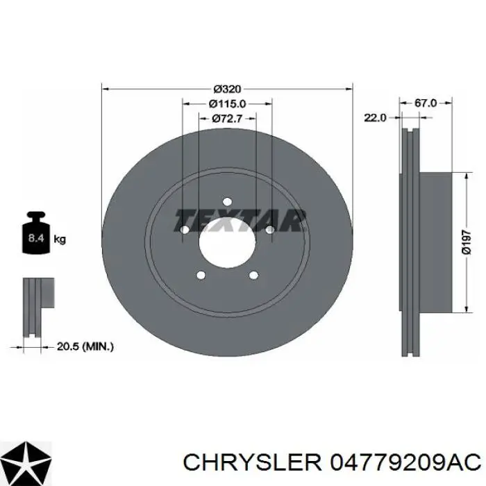 Задні дискові гальма Chrysler 04779209AC ціна, від 58.86 USD