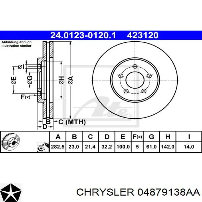 Диск переднього гальма Chrysler 04879138AA ціна, від 27.53 USD