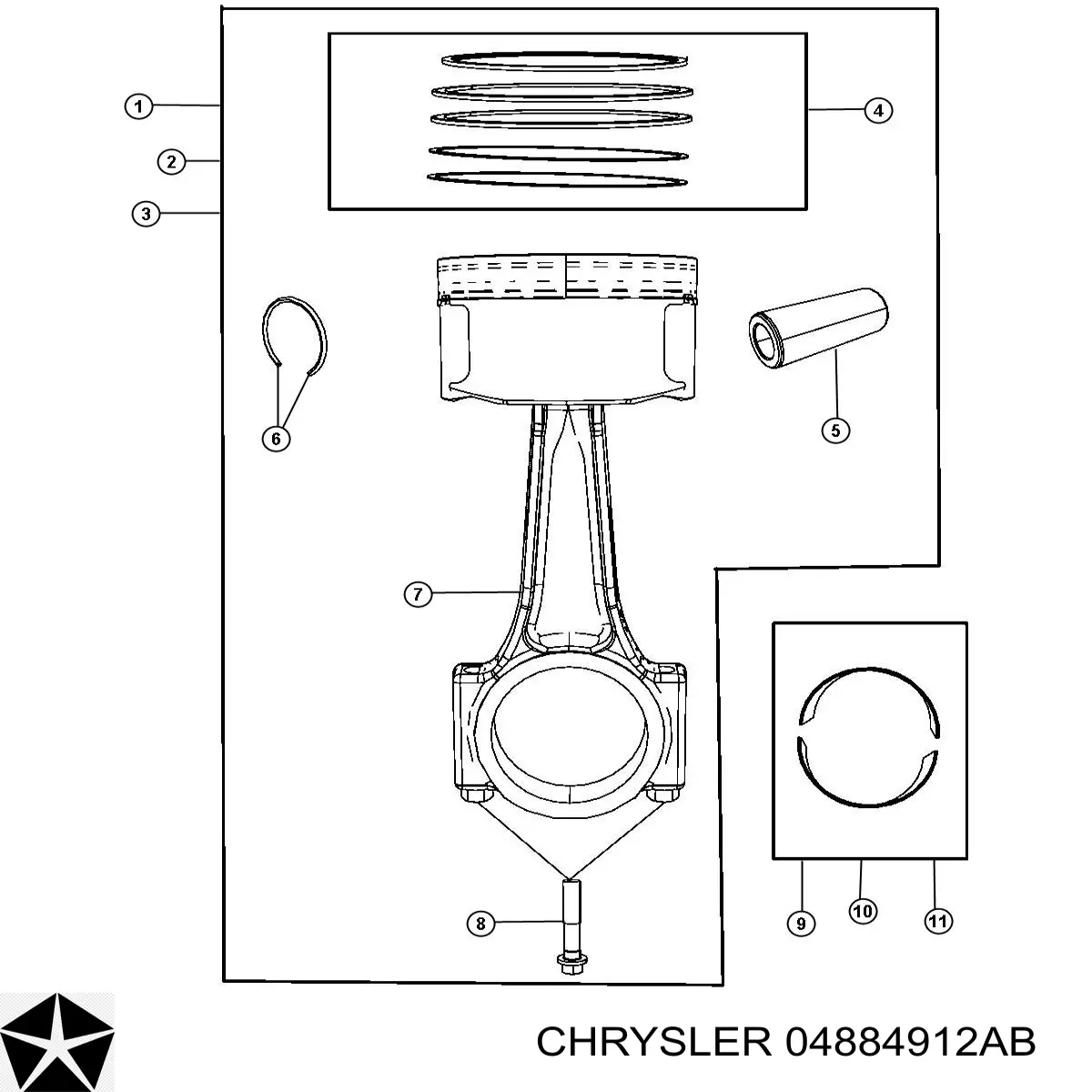04884912AA Chrysler вкладиші колінвала, шатунні, комплект, стандарт (std)