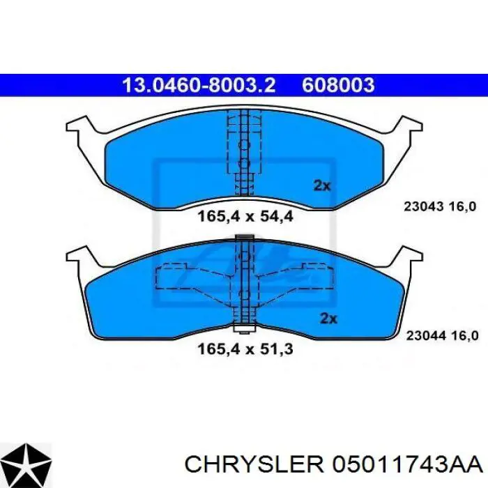 Колодки гальмівні передні, дискові 05011743AA Chrysler