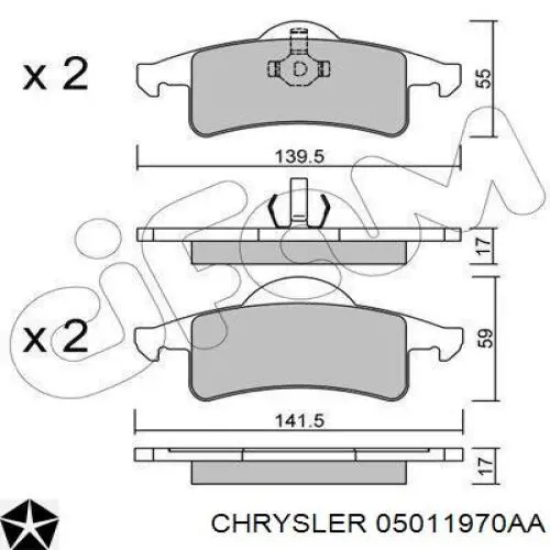 Задні гальмівні колодки Chrysler 05011970AA ціна, від 28.08 USD