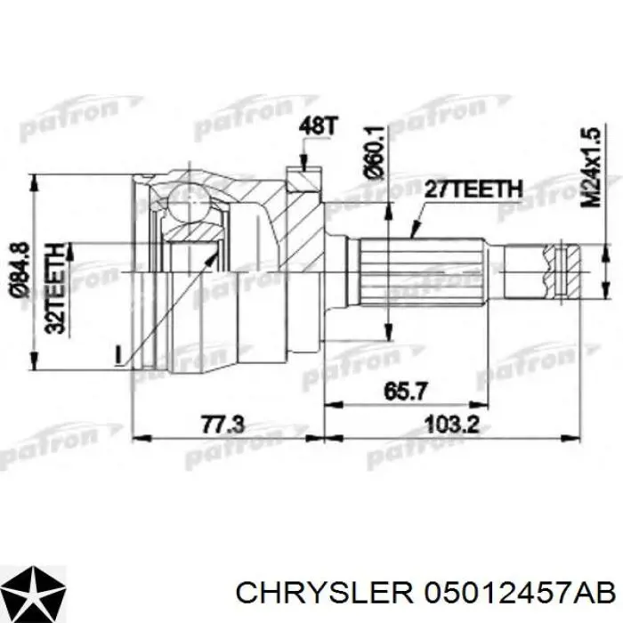 Піввісь (привід) передня, ліва 05012457AB Chrysler