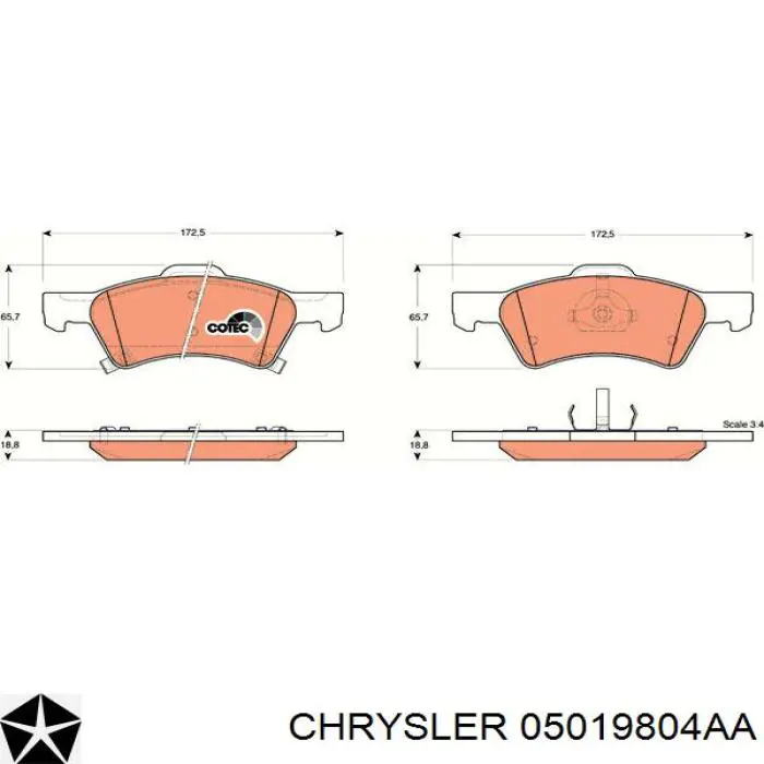 Купити 05019804AA Chrysler Колодки гальмівні передні, дискові